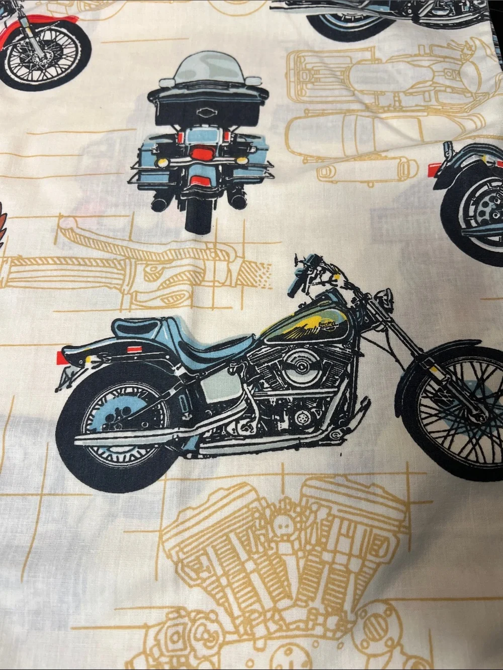 Vintage Harley-Davidson Cream Twin Sheet set with Motorcycle print great cond